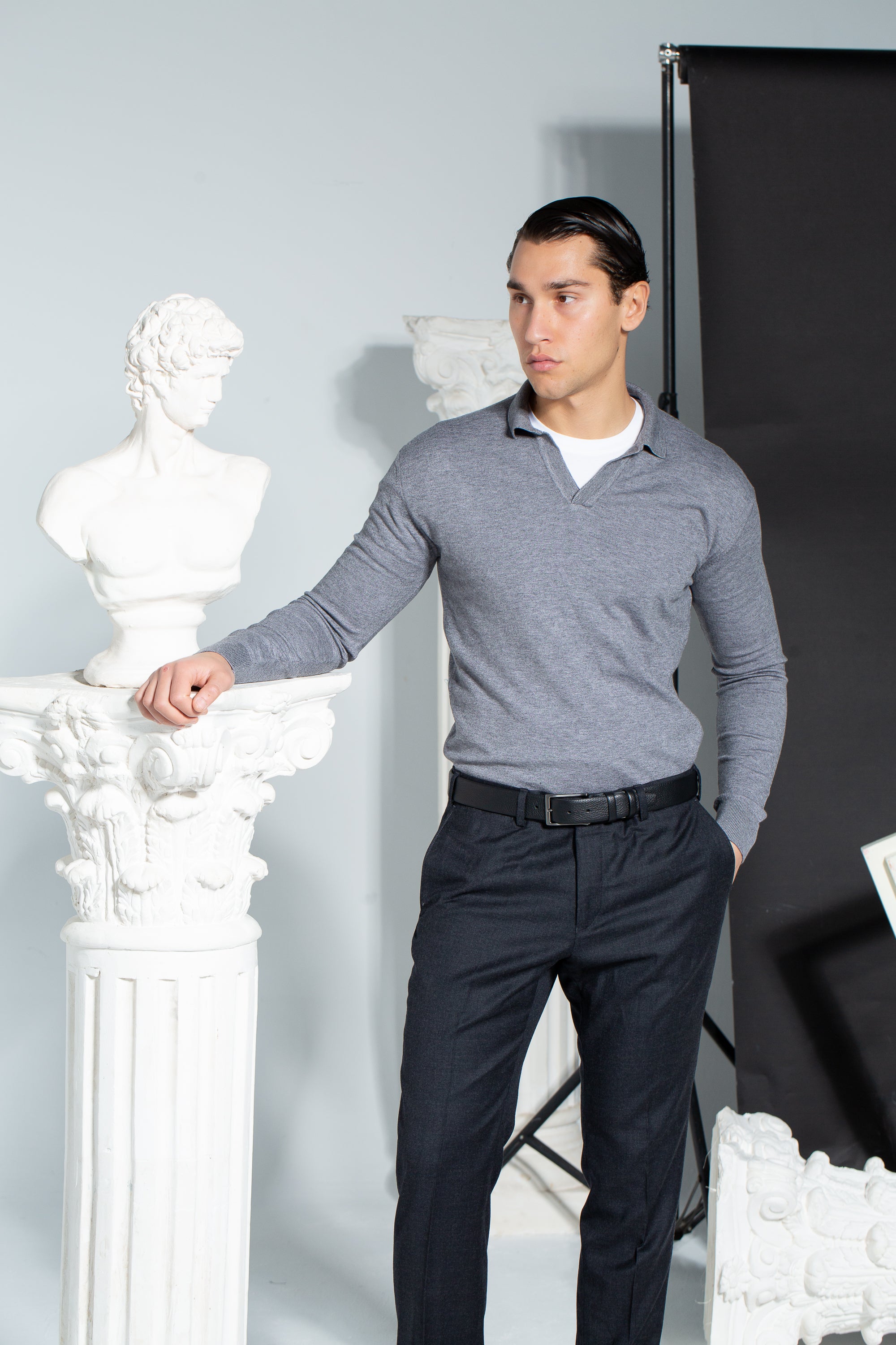 POLO LONG SLEEVE SWEATER - GRAY