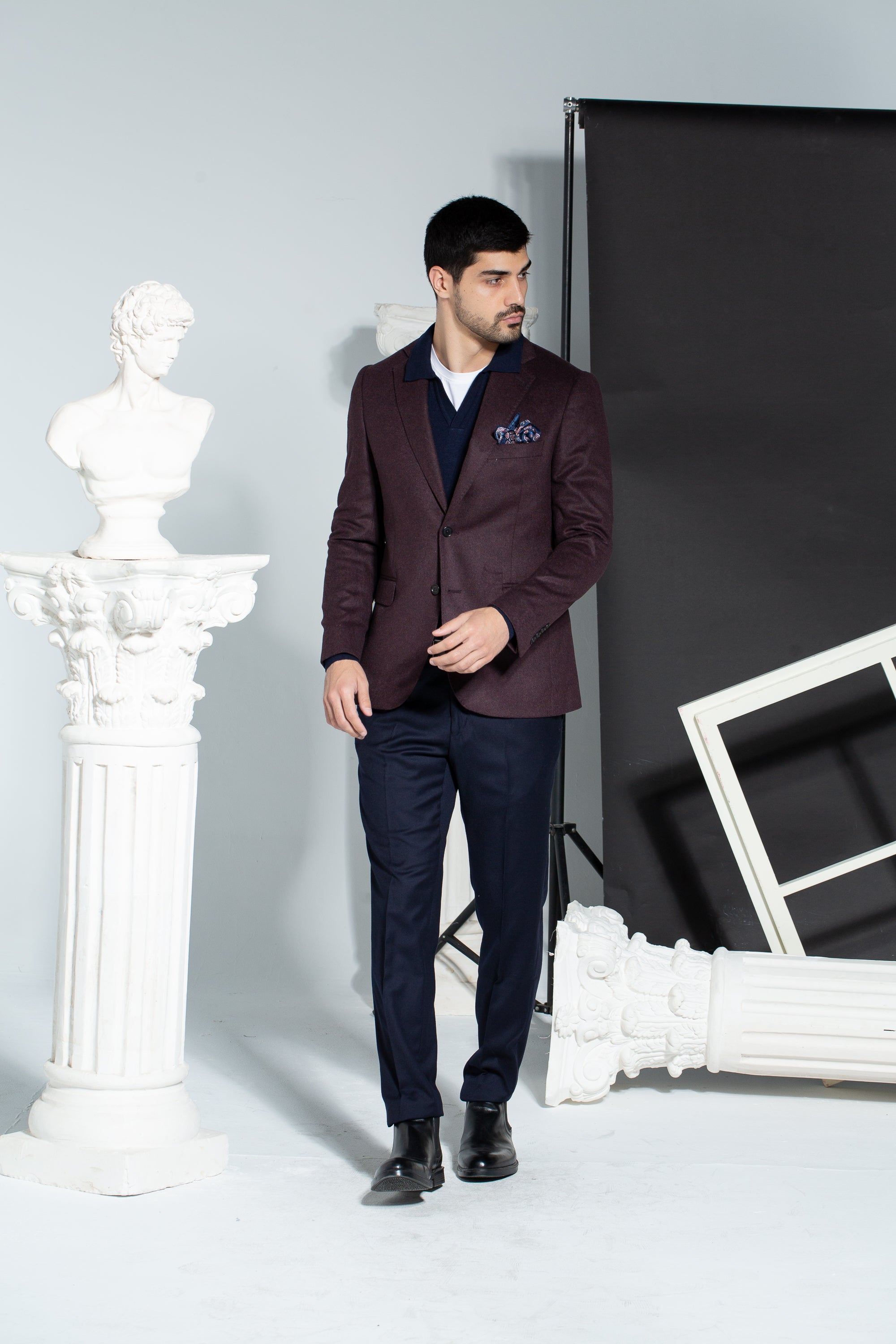 SINGLE BREASTED BLAZER - NOTCH LAPEL - BURGUNDY