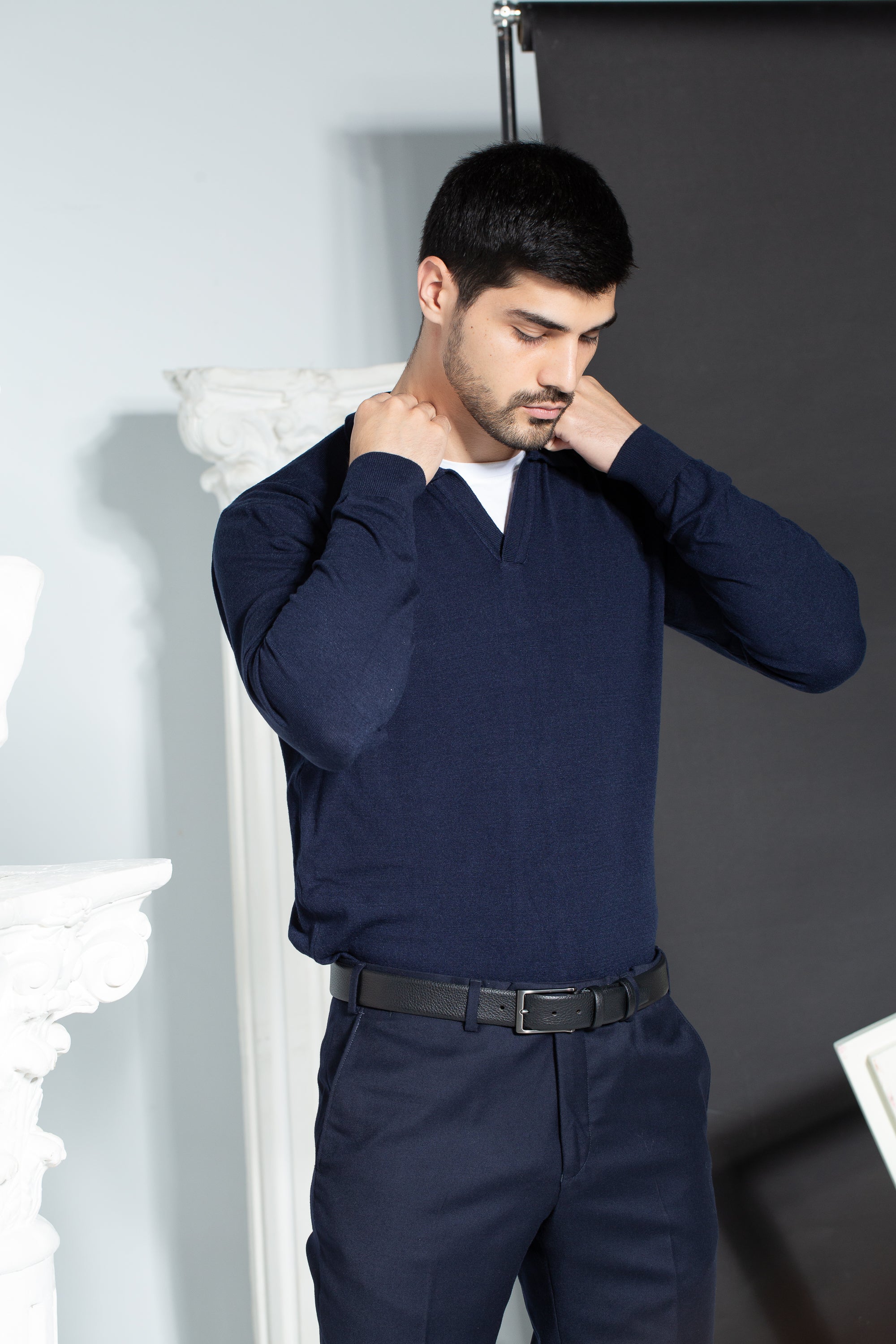 POLO LONG SLEEVE SWEATER  - NAVY