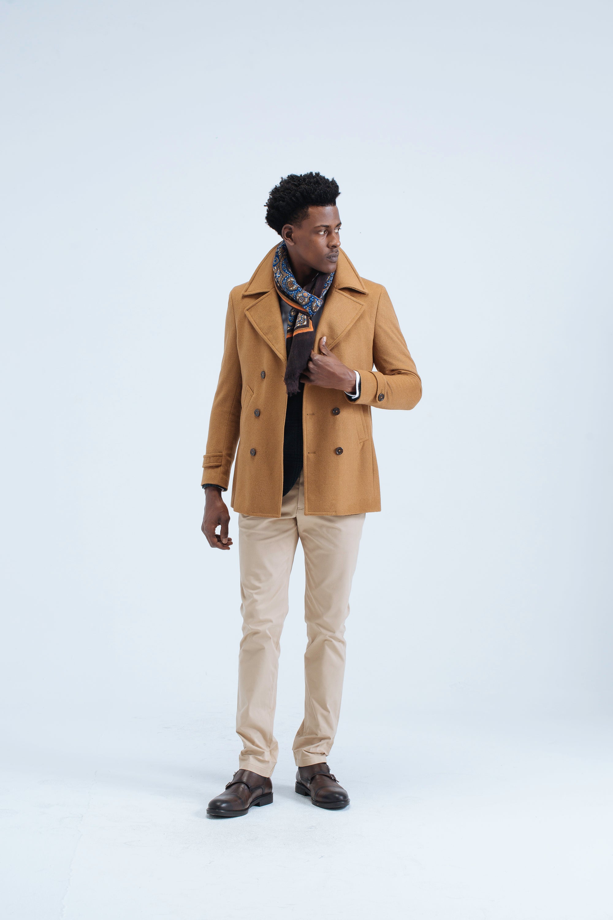 DOUBLE-BREASTED WINTER COAT - HIGH COLLER - CAMEL