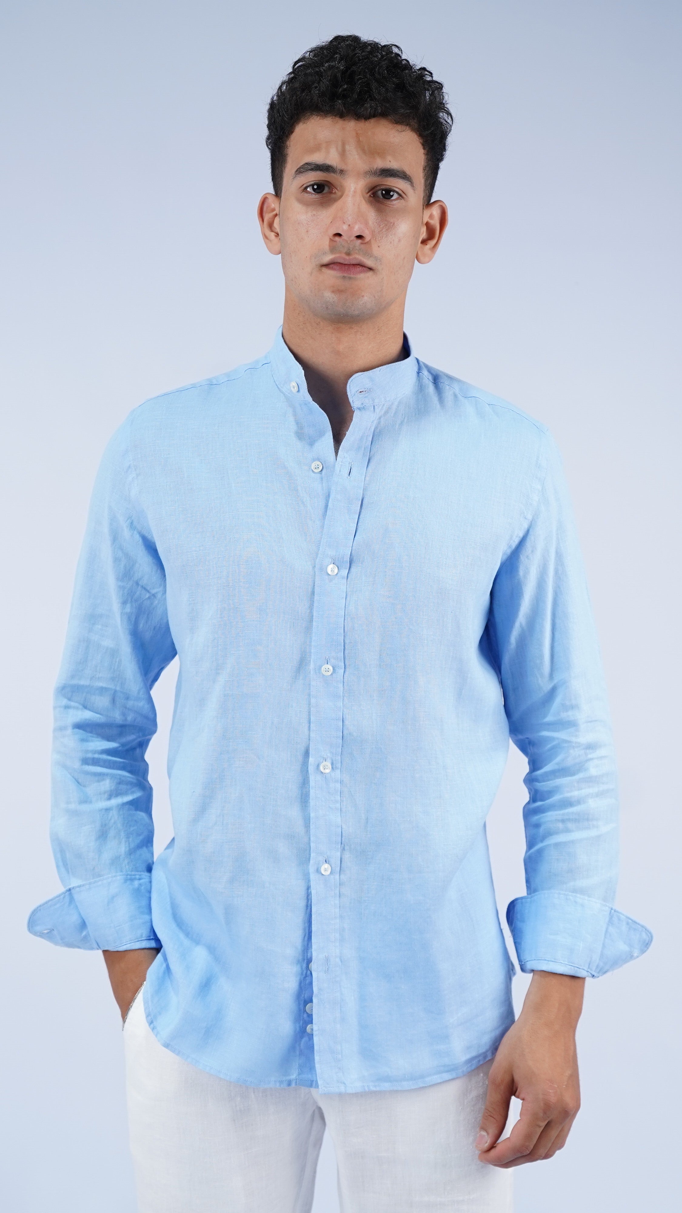 Linen Shirt Mandarin Collar