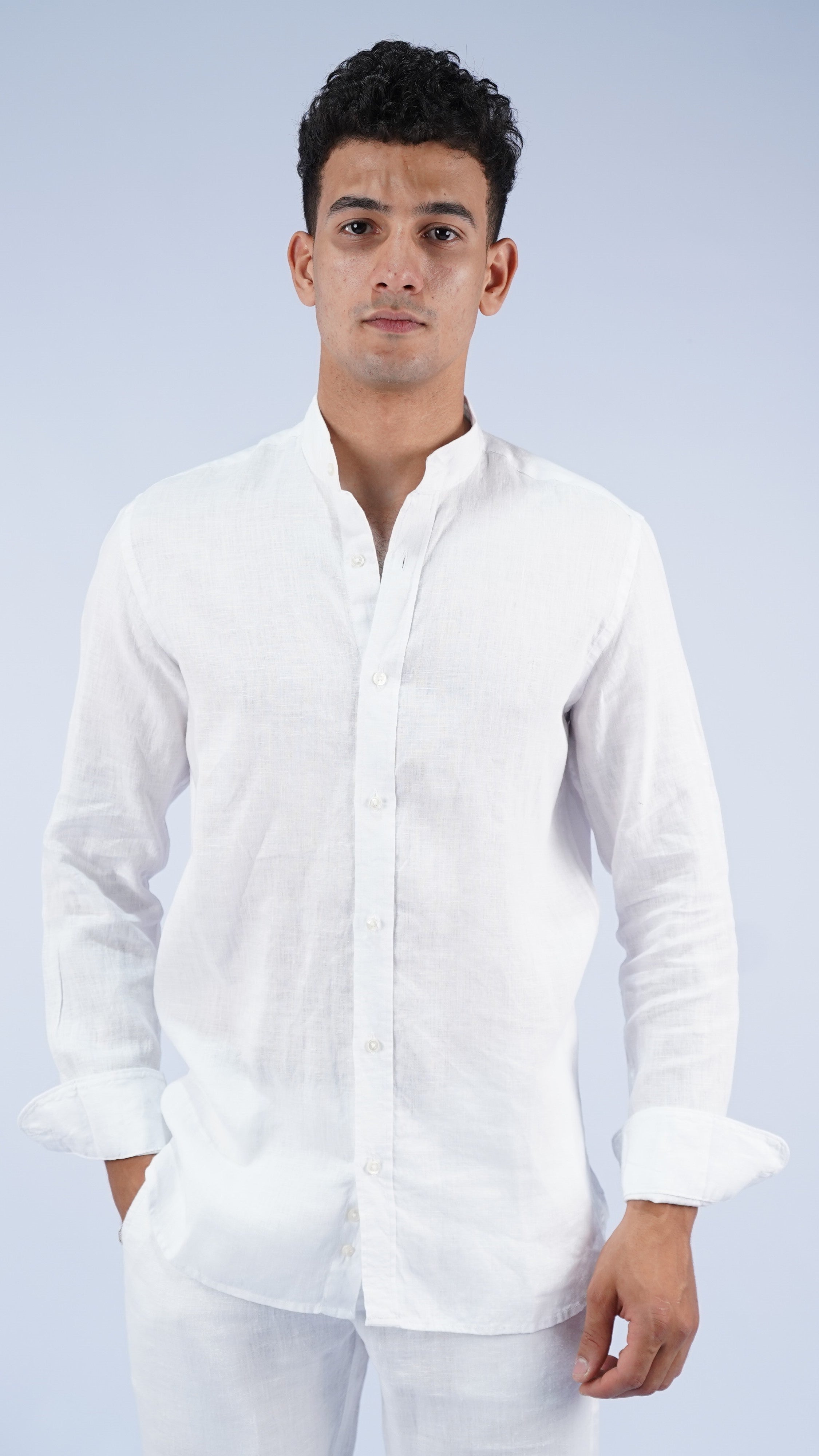 Linen Shirt Mandarin Collar