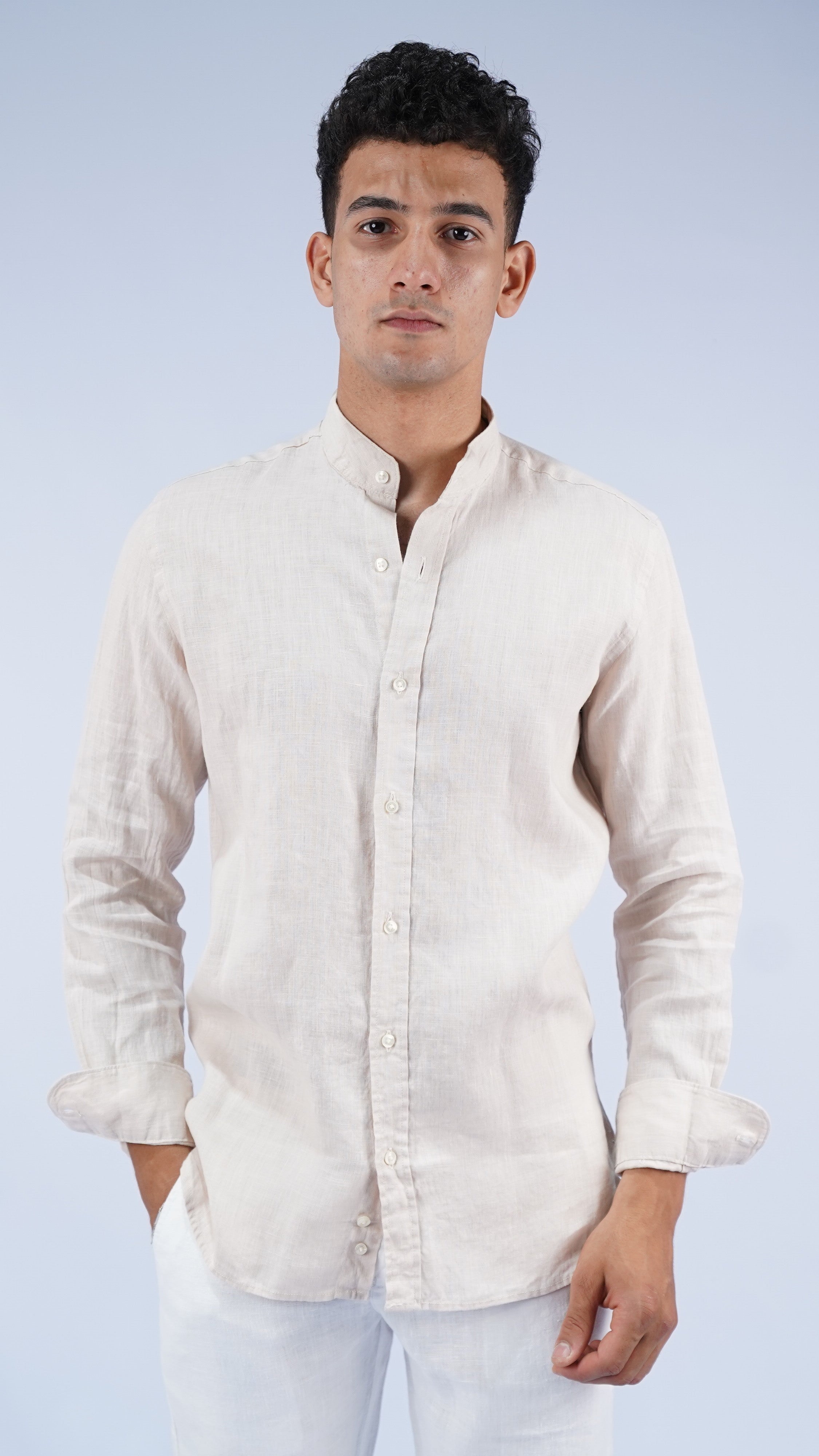 Linen Shirt Mandarin Collar