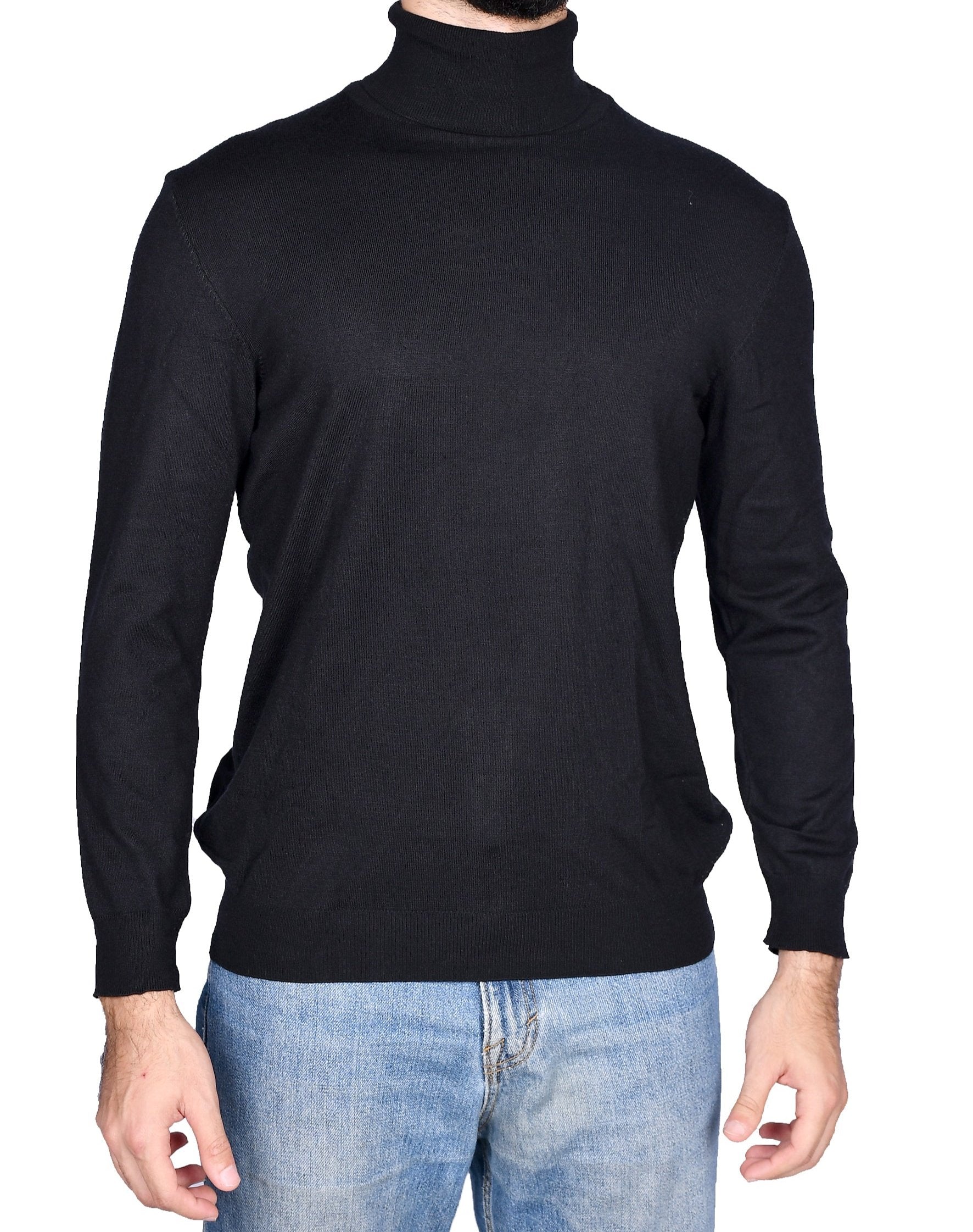 TURTLE NECK LONG SLEEVE SWEATER - BLACK