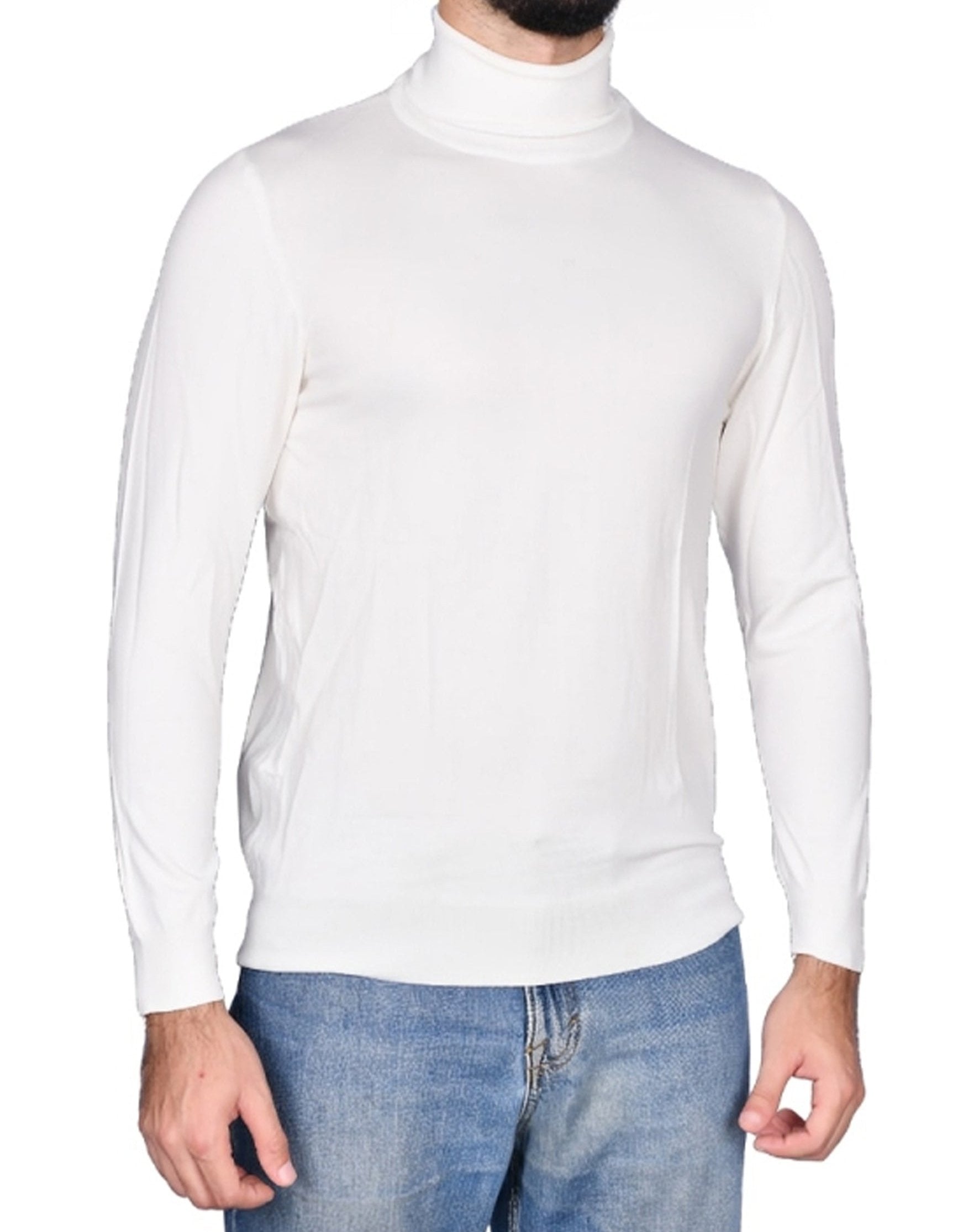 TURTLE NECK LONG SLEEVE SWEATER - WHITE